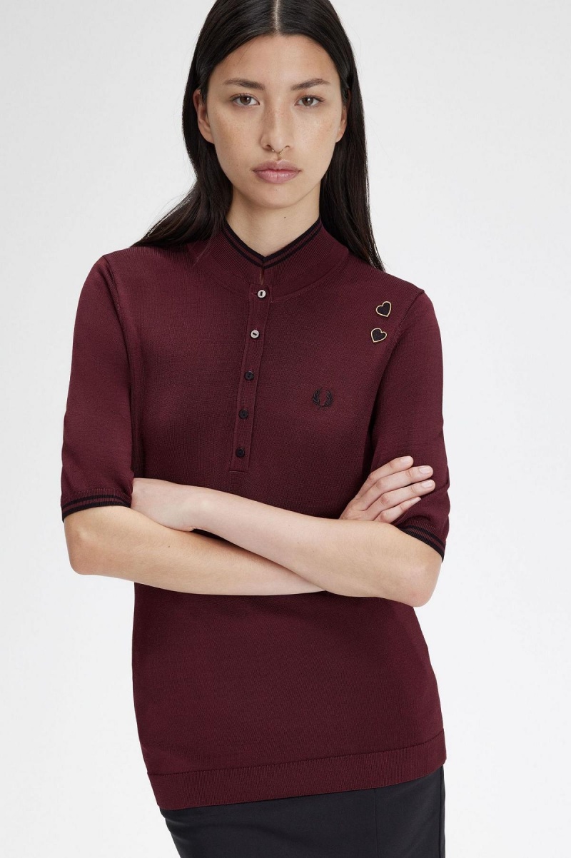 Fred Perry Gestrickt Shirt Strickwaren Damen Oxblood | XCHBH37125