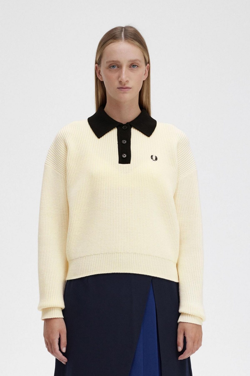 Fred Perry Gestrickt Shirt Strickwaren Damen Ecru | ECHVG66947