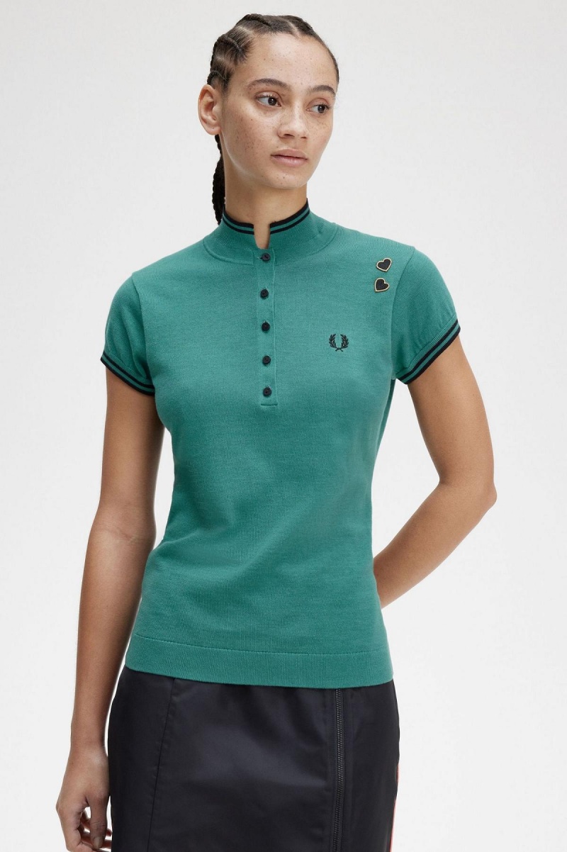 Fred Perry Gestrickt Shirt Strickwaren Damen Tiefesmintfarben | GCHEC18817