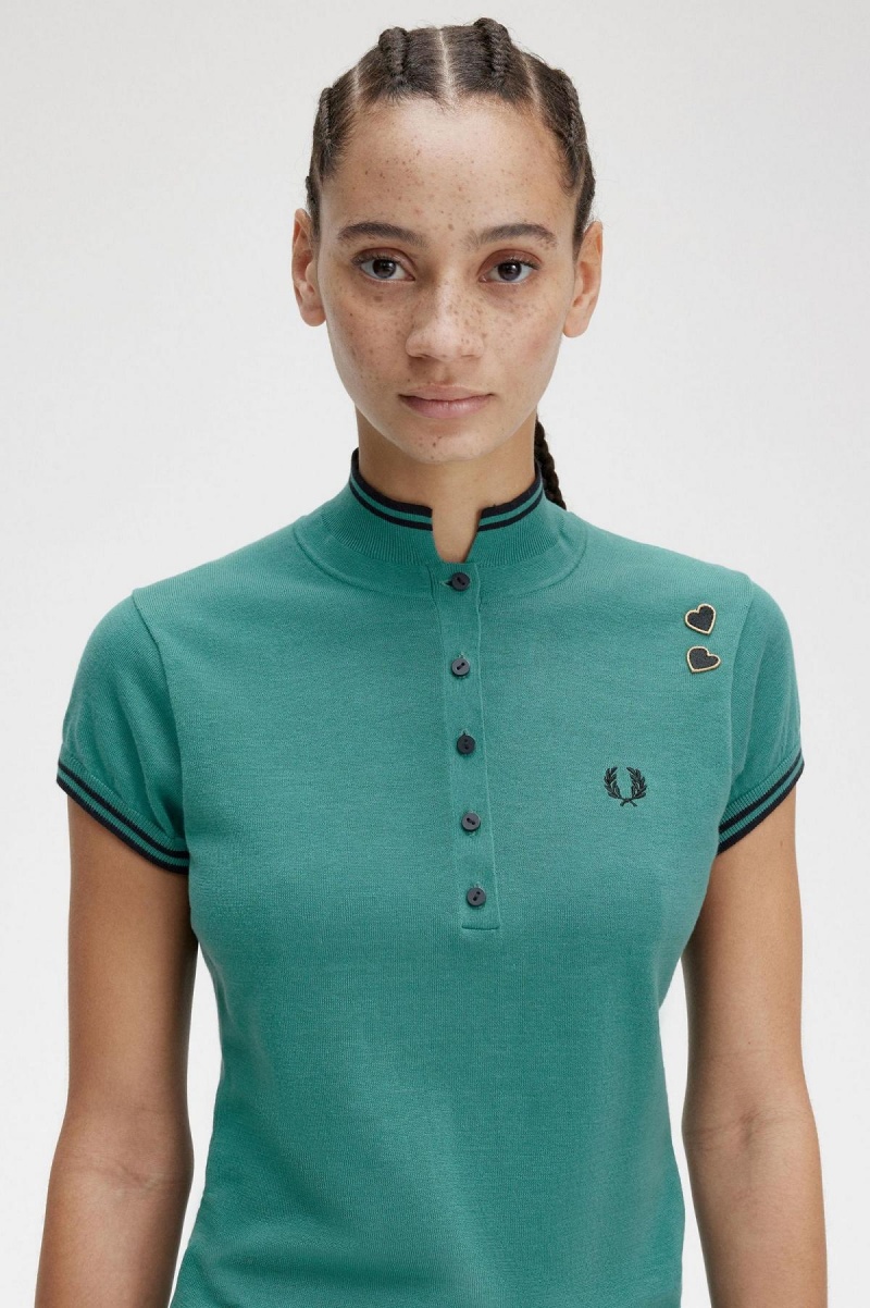 Fred Perry Gestrickt Shirt Strickwaren Damen Tiefesmintfarben | GCHEC18817