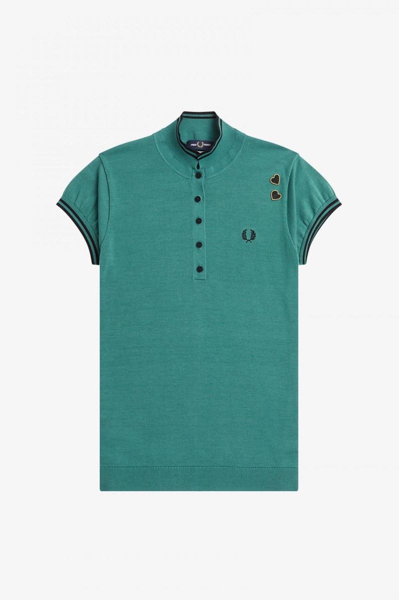 Fred Perry Gestrickt Shirt Strickwaren Damen Tiefesmintfarben | GCHEC18817