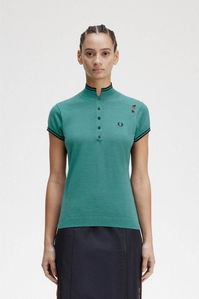 Fred Perry Gestrickt Shirt Strickwaren Damen Tiefesmintfarben | GCHEC18817