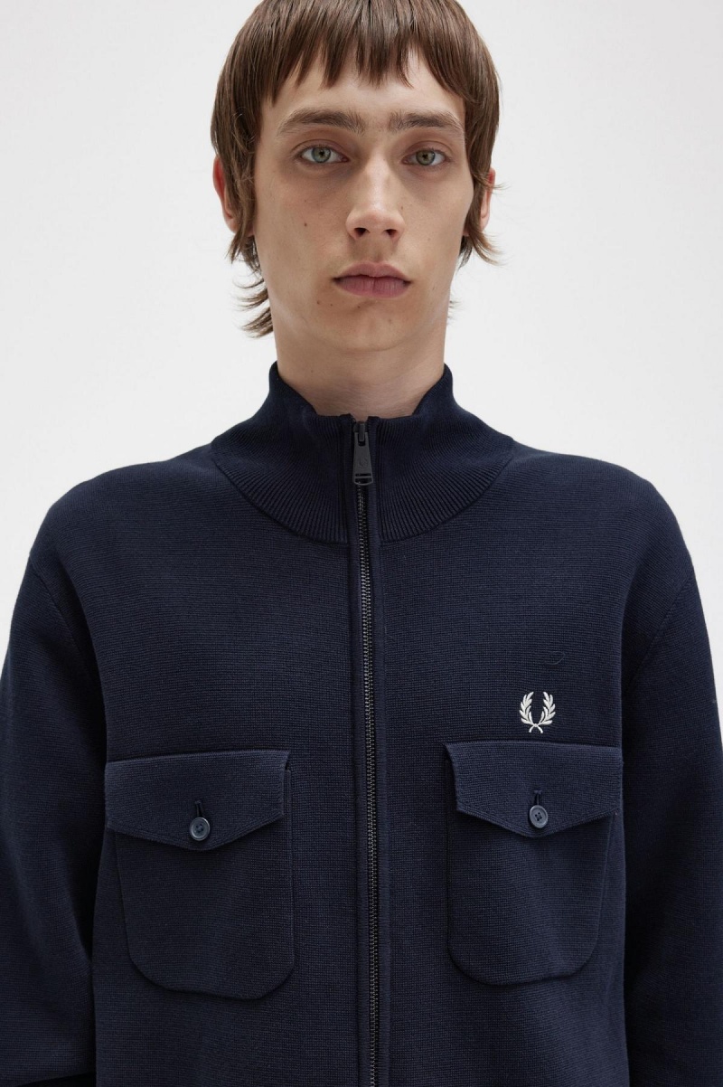 Fred Perry Gestrickt Track Jacket Strickwaren Herren Navy | ECHHC30192