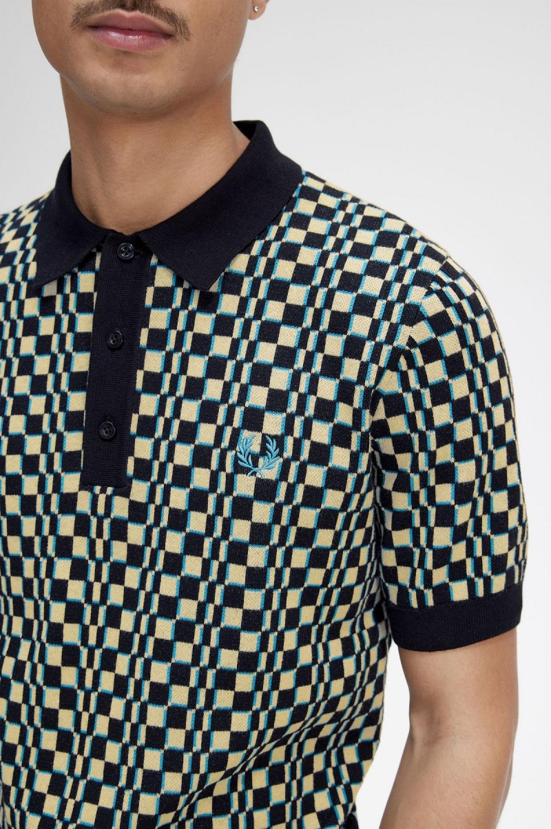 Fred Perry Glitch Chequerboard Gestrickt Shirt Strickwaren Herren Hellschwarz | CHZPD91477