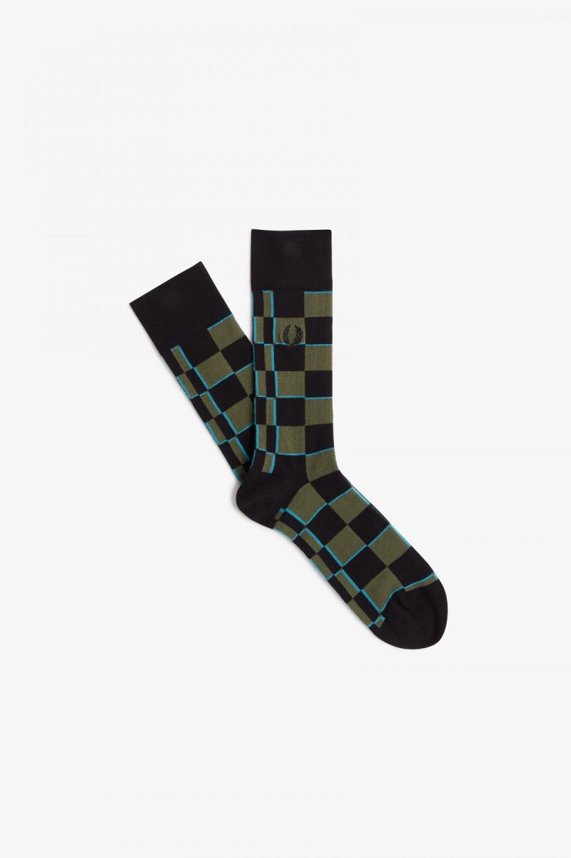 Fred Perry Glitch Chequerboard Socken Accessories Blau Schwarz | ECHHC84396