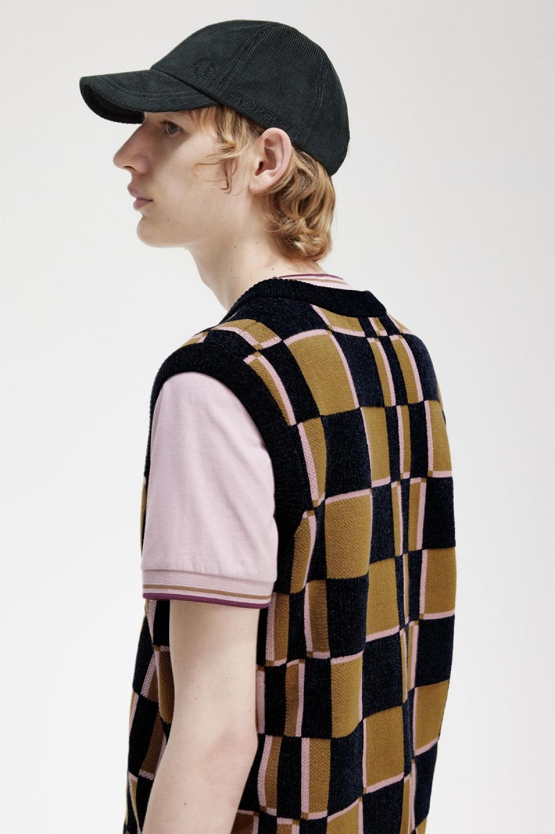 Fred Perry Glitch Chequerboard Tank Strickwaren Herren Navy | YCHVQ76830