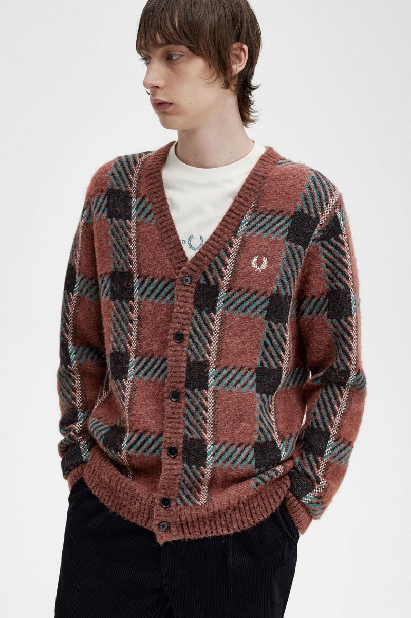 Fred Perry Glitch Tartan Cardigan Strickwaren Herren Braun | CHQAV69685