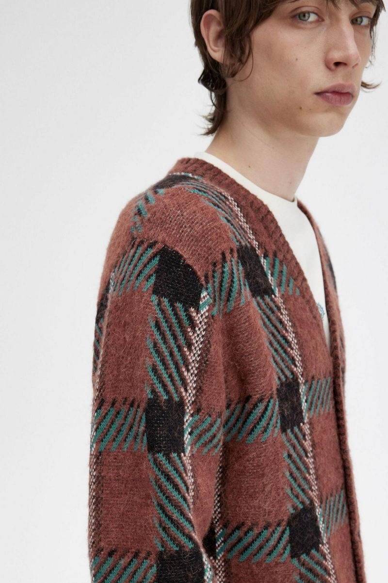 Fred Perry Glitch Tartan Cardigan Strickwaren Herren Braun | CHQAV69685