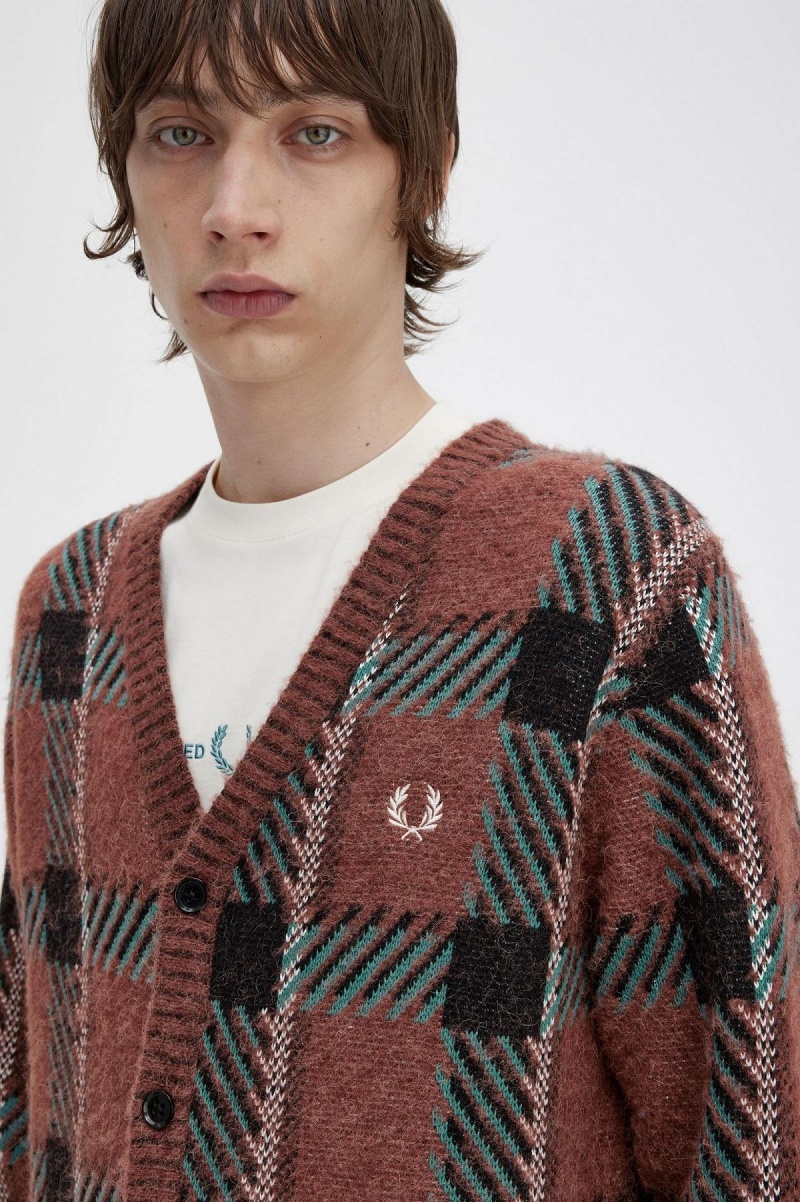 Fred Perry Glitch Tartan Cardigan Strickwaren Herren Braun | CHQAV69685