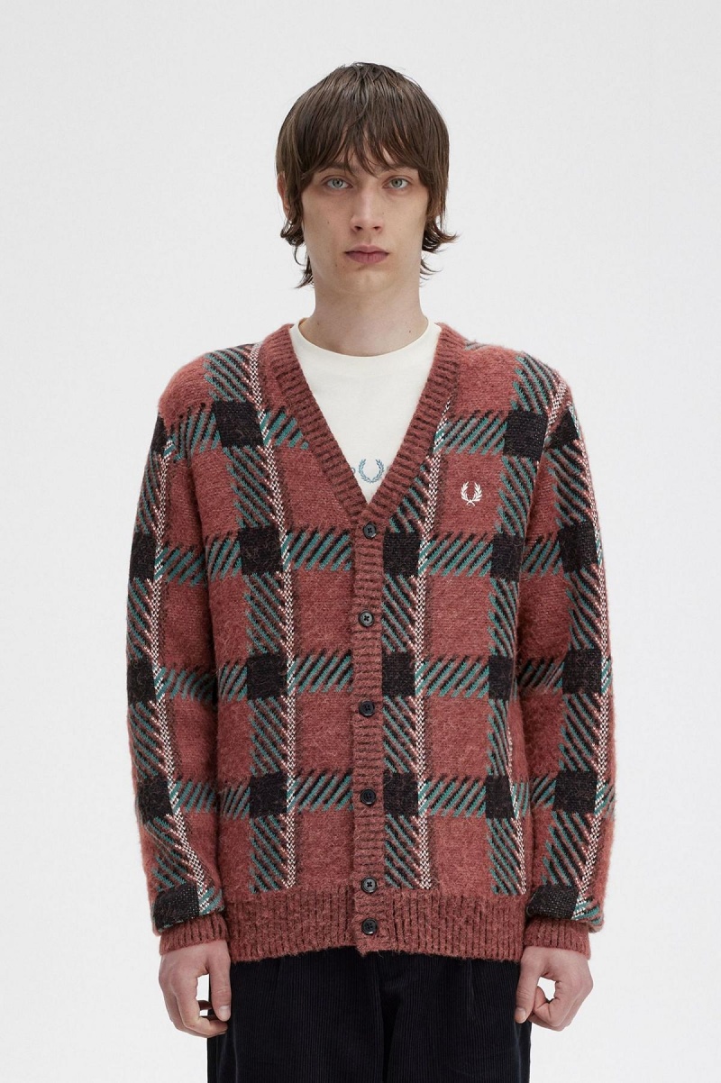 Fred Perry Glitch Tartan Cardigan Strickwaren Herren Braun | CHQAV69685