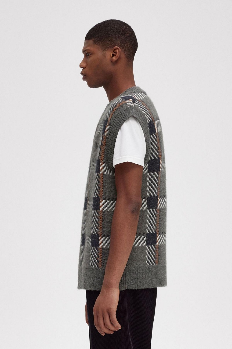 Fred Perry Glitch Tartan Gestrickt Tank Strickwaren Herren Grün | CHJZR12514