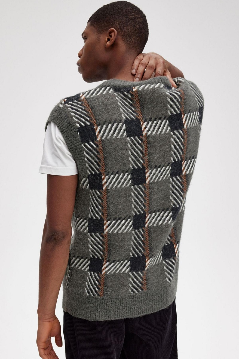 Fred Perry Glitch Tartan Gestrickt Tank Strickwaren Herren Grün | CHJZR12514