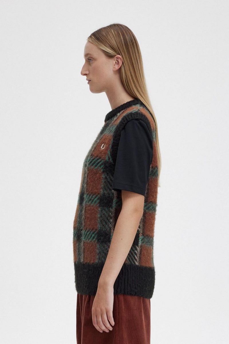 Fred Perry Glitch Tartan Gestrickt Tank Strickwaren Damen Braun | CHCVG69970