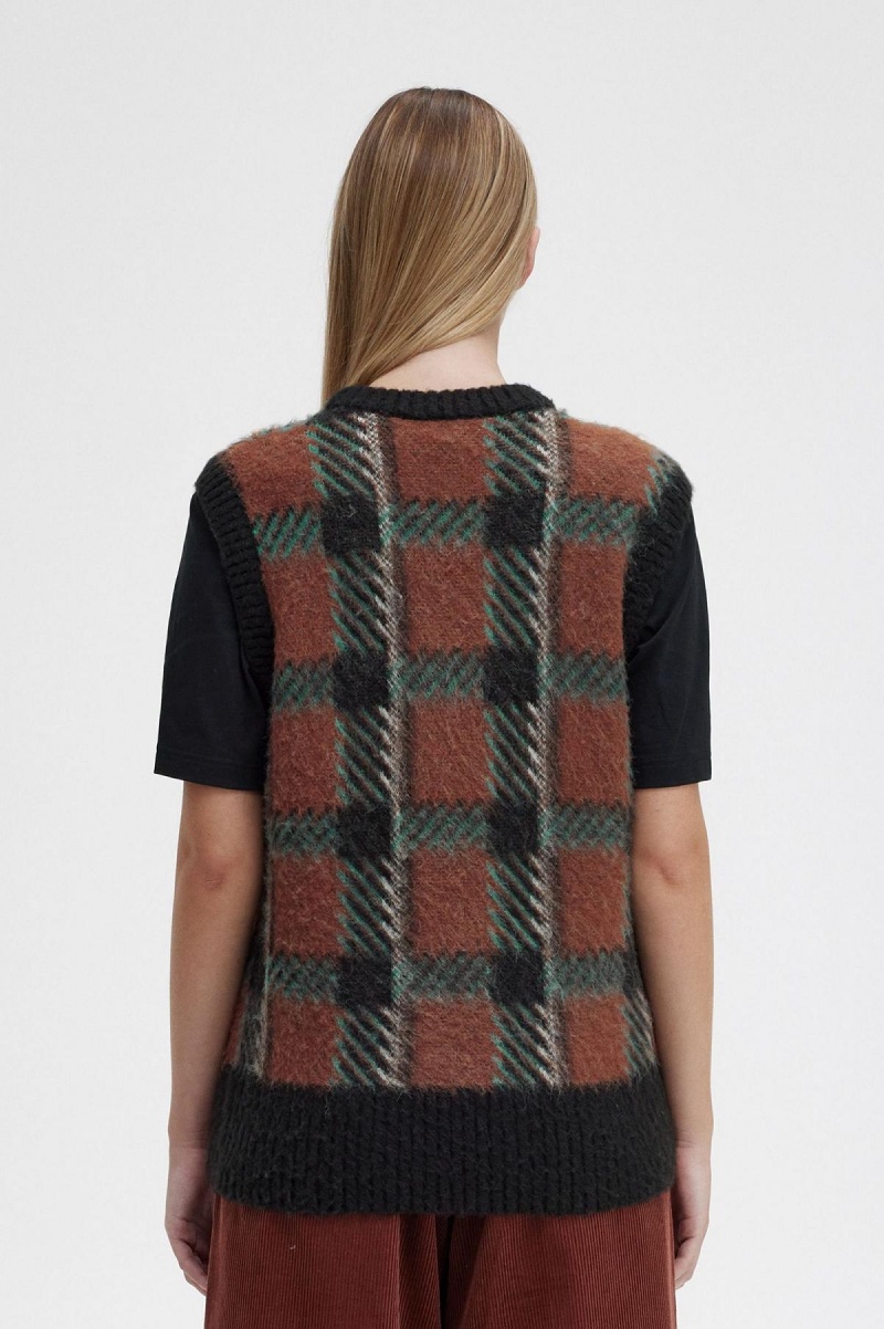 Fred Perry Glitch Tartan Gestrickt Tank Strickwaren Damen Braun | CHCVG69970