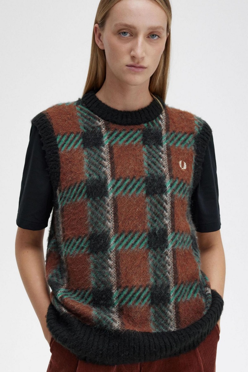 Fred Perry Glitch Tartan Gestrickt Tank Strickwaren Damen Braun | CHCVG69970