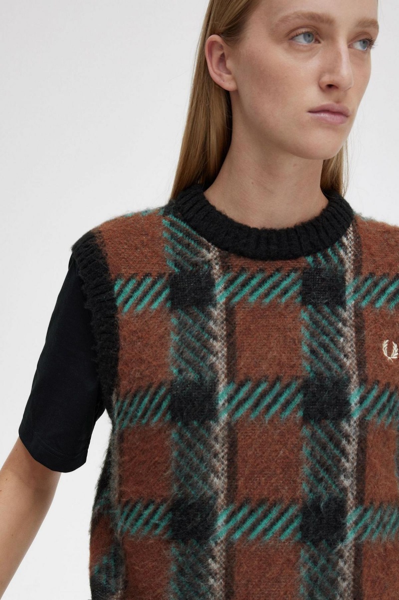 Fred Perry Glitch Tartan Gestrickt Tank Strickwaren Damen Braun | CHCVG69970
