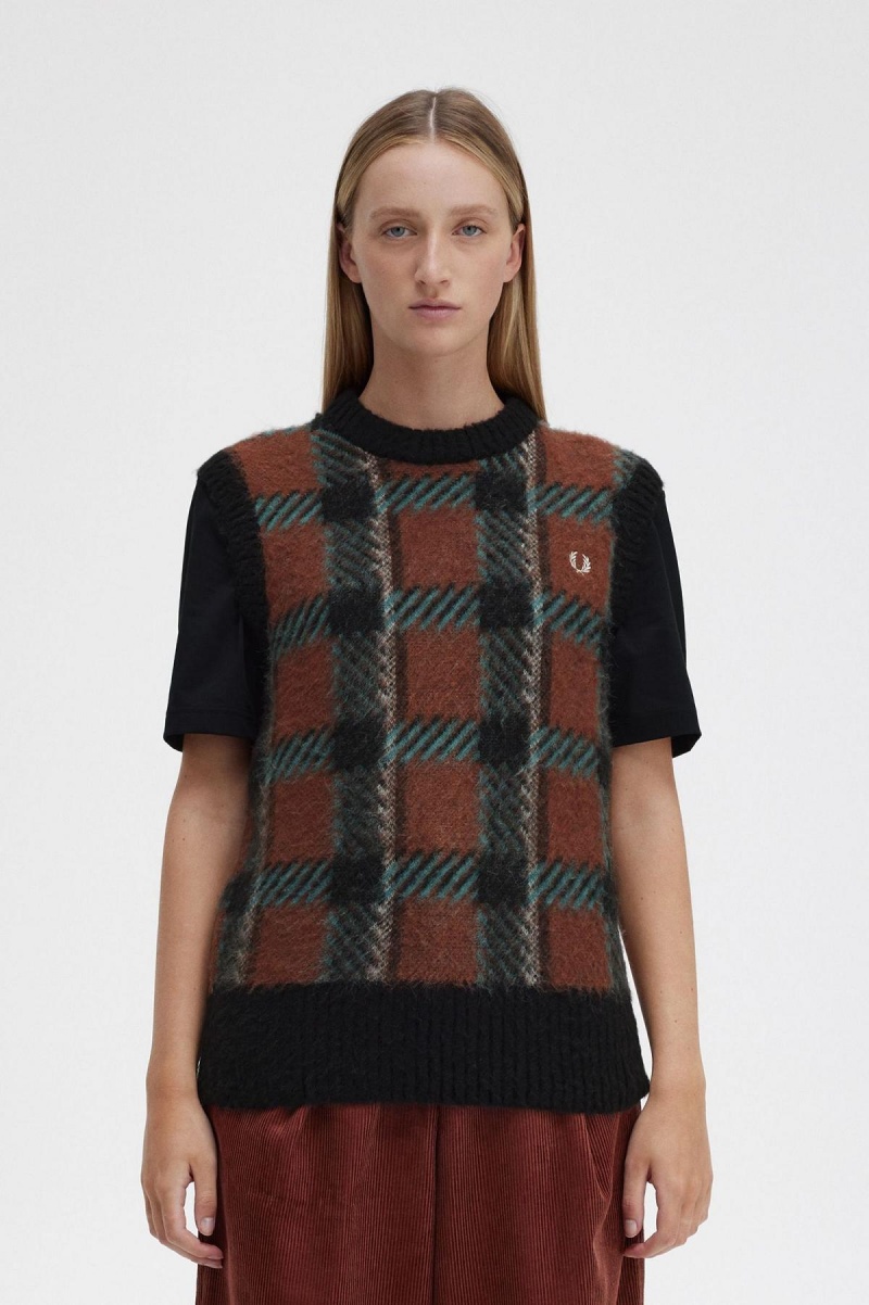 Fred Perry Glitch Tartan Gestrickt Tank Strickwaren Damen Braun | CHCVG69970