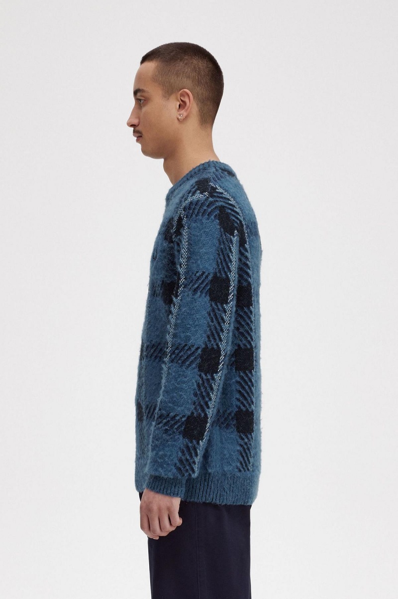 Fred Perry Glitch Tartan Jumper Strickwaren Herren Blau | PCHER30077