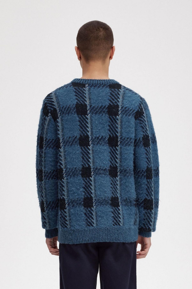Fred Perry Glitch Tartan Jumper Strickwaren Herren Blau | PCHER30077
