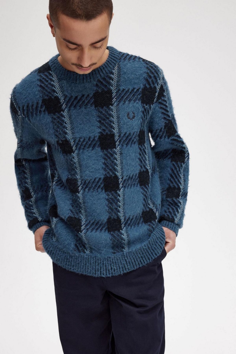 Fred Perry Glitch Tartan Jumper Strickwaren Herren Blau | PCHER30077