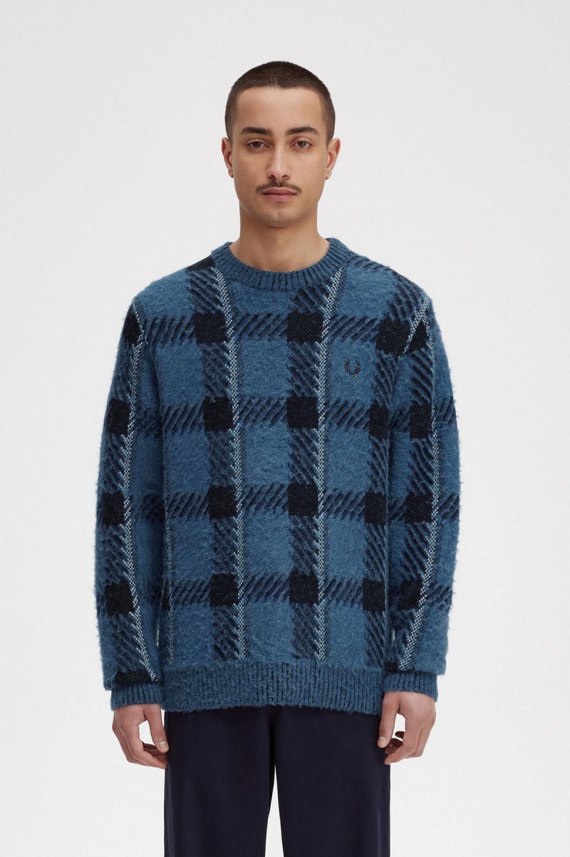 Fred Perry Glitch Tartan Jumper Strickwaren Herren Blau | PCHER30077