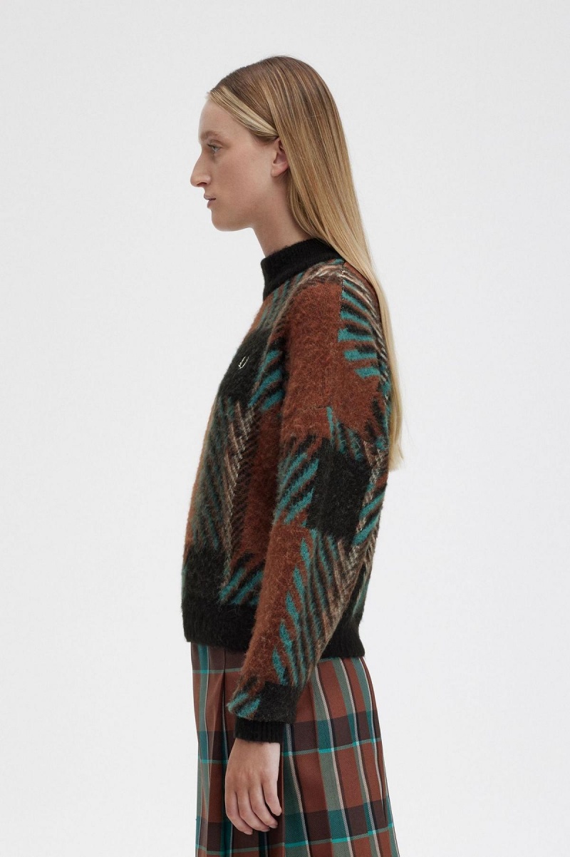 Fred Perry Glitch Tartan Jumper Strickwaren Damen Braun | ZCHMJ81453
