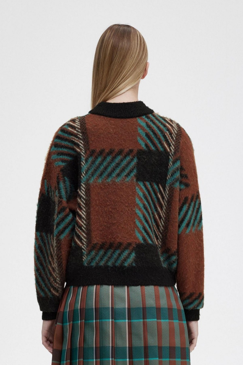 Fred Perry Glitch Tartan Jumper Strickwaren Damen Braun | ZCHMJ81453