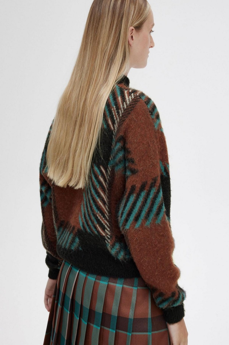 Fred Perry Glitch Tartan Jumper Strickwaren Damen Braun | ZCHMJ81453