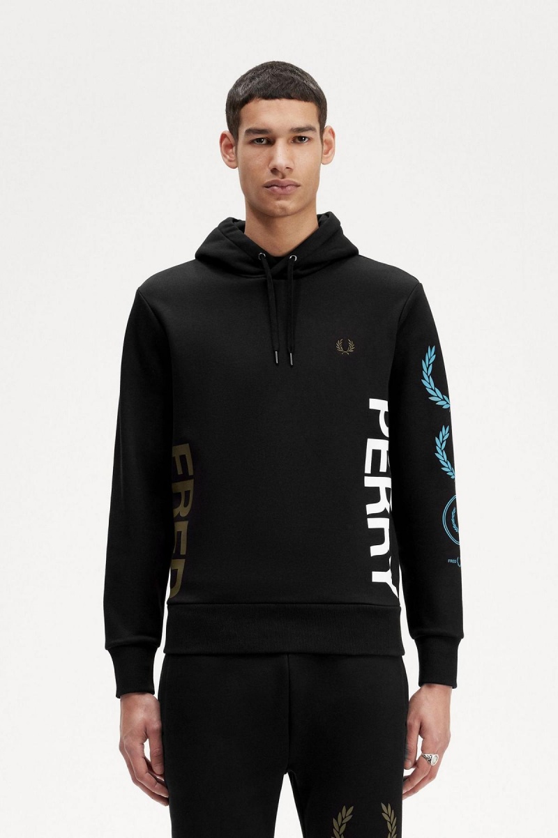 Fred Perry Graphic Branding Mit Kapuze Sweatshirt Trainingsanzug Herren Schwarz | CHNEJ22103