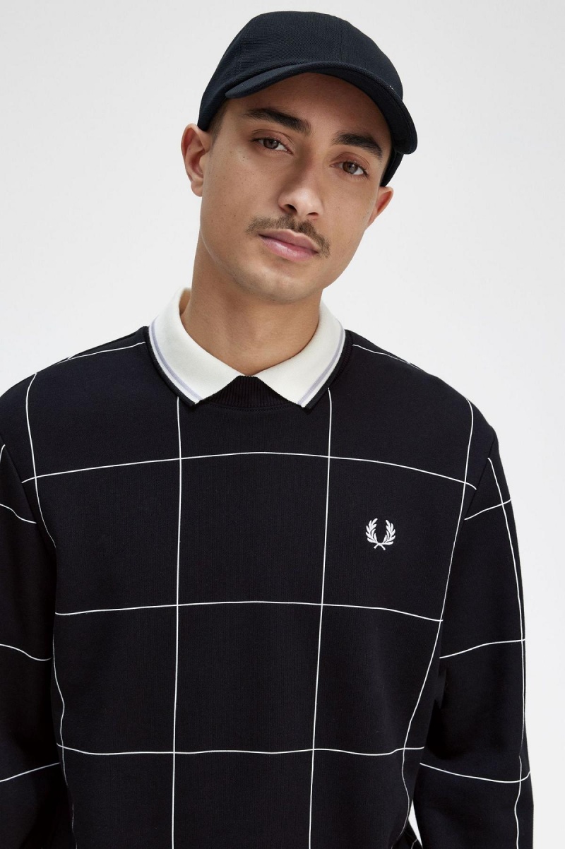 Fred Perry Grid Detail Sweatshirts Herren Schwarz | DCHKV92921