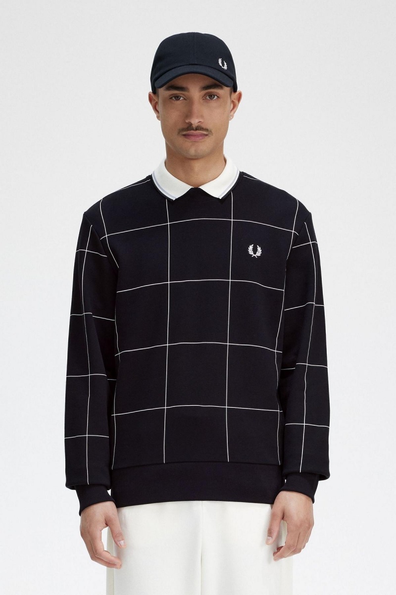 Fred Perry Grid Detail Sweatshirts Herren Schwarz | DCHKV92921