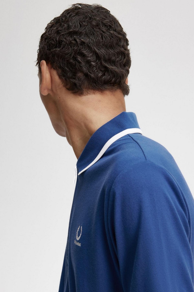 Fred Perry Half Zip Polo Shirt Polo Shirts Herren Königsblau Blau | ACHWC87123