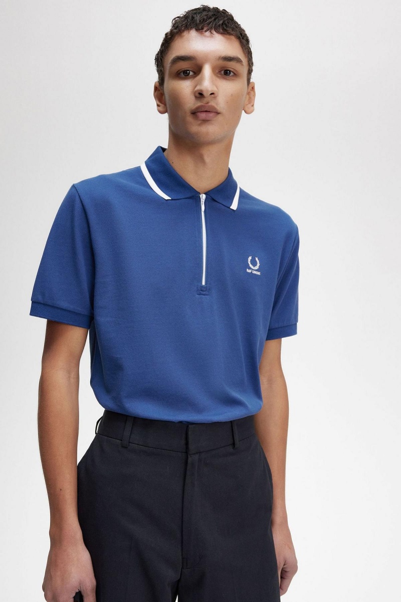 Fred Perry Half Zip Polo Shirt Polo Shirts Herren Königsblau Blau | ACHWC87123