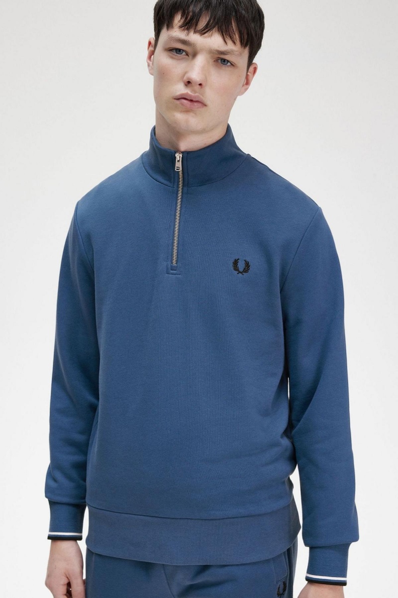 Fred Perry Half Zip Sweatshirt Trainingsanzug Herren Blau | YCHGT25487