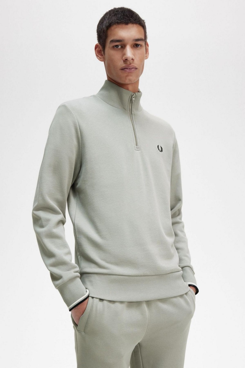 Fred Perry Half Zip Sweatshirt Trainingsanzug Herren Limestone | CHZDE75757
