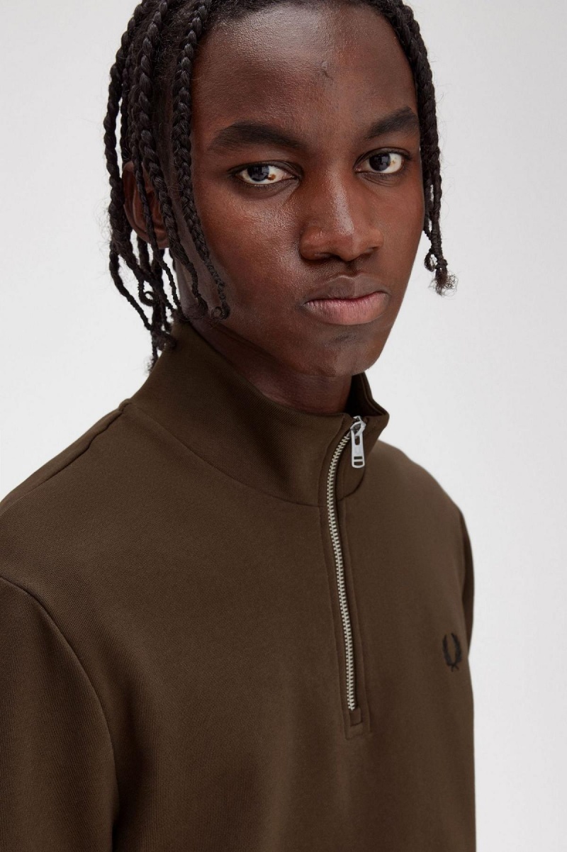 Fred Perry Half Zip Sweatshirt Trainingsanzug Herren Burnt Tobacco | CHIIZ35199