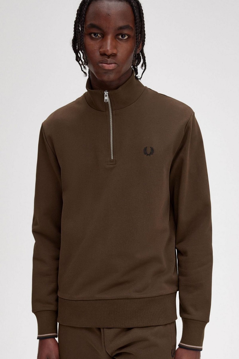 Fred Perry Half Zip Sweatshirts Herren Burnt Tobacco | UCHND16315