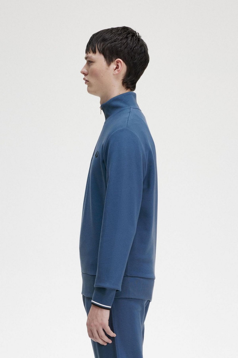 Fred Perry Half Zip Sweatshirts Herren Blau | TCHPQ91443