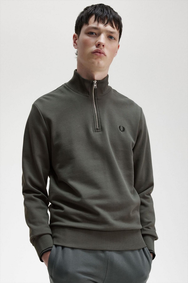 Fred Perry Half Zip Sweatshirts Herren Grün | CHIIZ66086