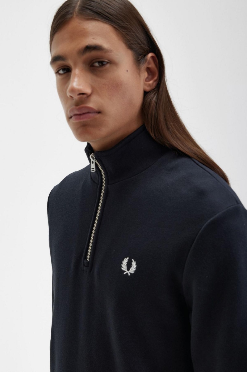 Fred Perry Half Zip Sweatshirts Herren Schwarz | GCHEC79398