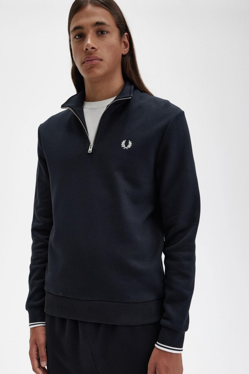 Fred Perry Half Zip Sweatshirts Herren Schwarz | GCHEC79398