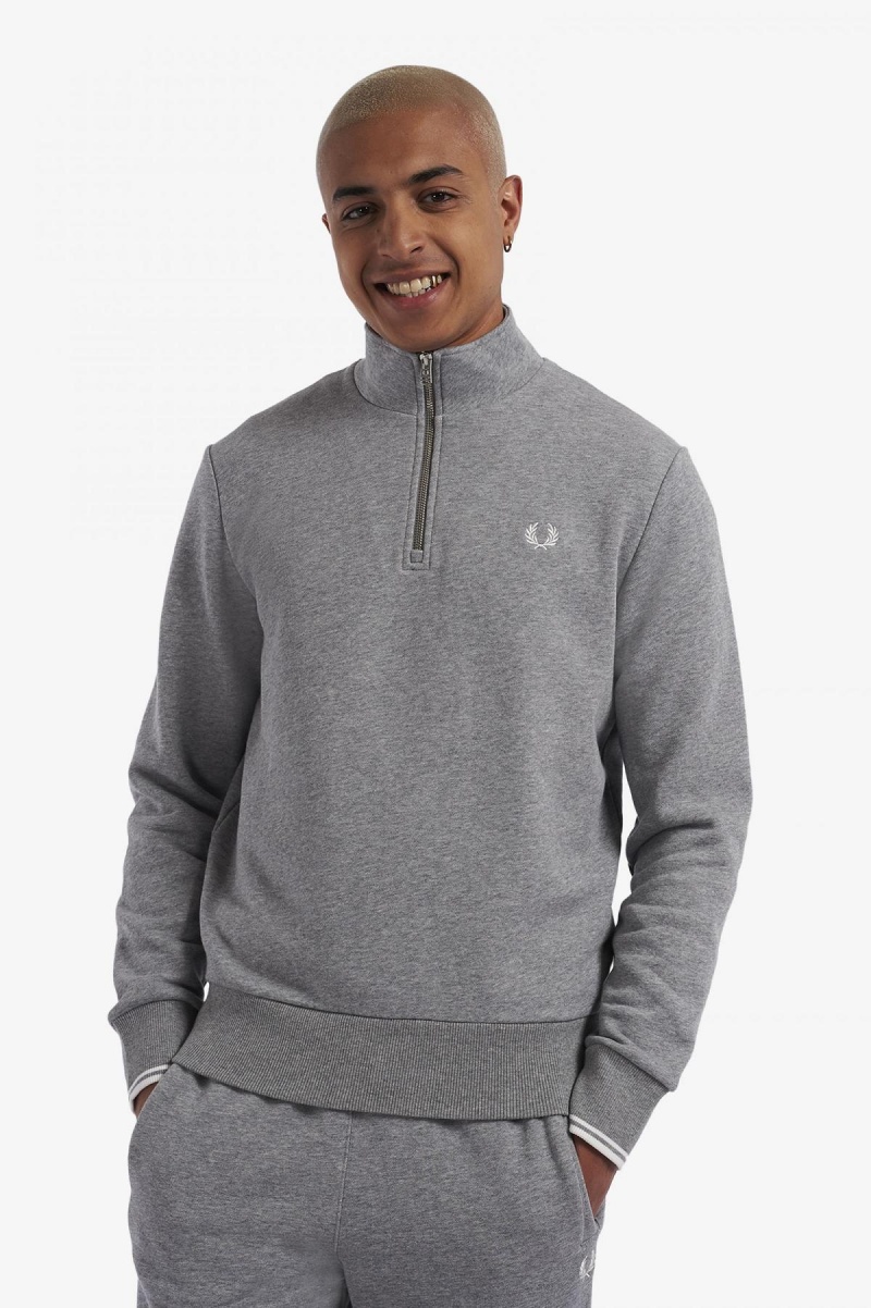 Fred Perry Half Zip Sweatshirts Herren Steel Marl | CHJBT96084