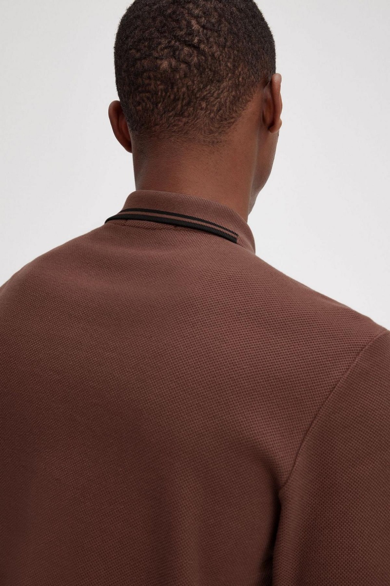 Fred Perry Honeycomb Baumwoll Long Sleeve Polo Shirt Polo Shirts Herren Braun | UCHND54330
