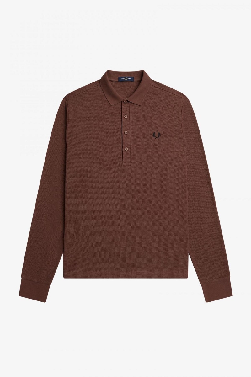 Fred Perry Honeycomb Baumwoll Long Sleeve Polo Shirt Polo Shirts Herren Braun | UCHND54330