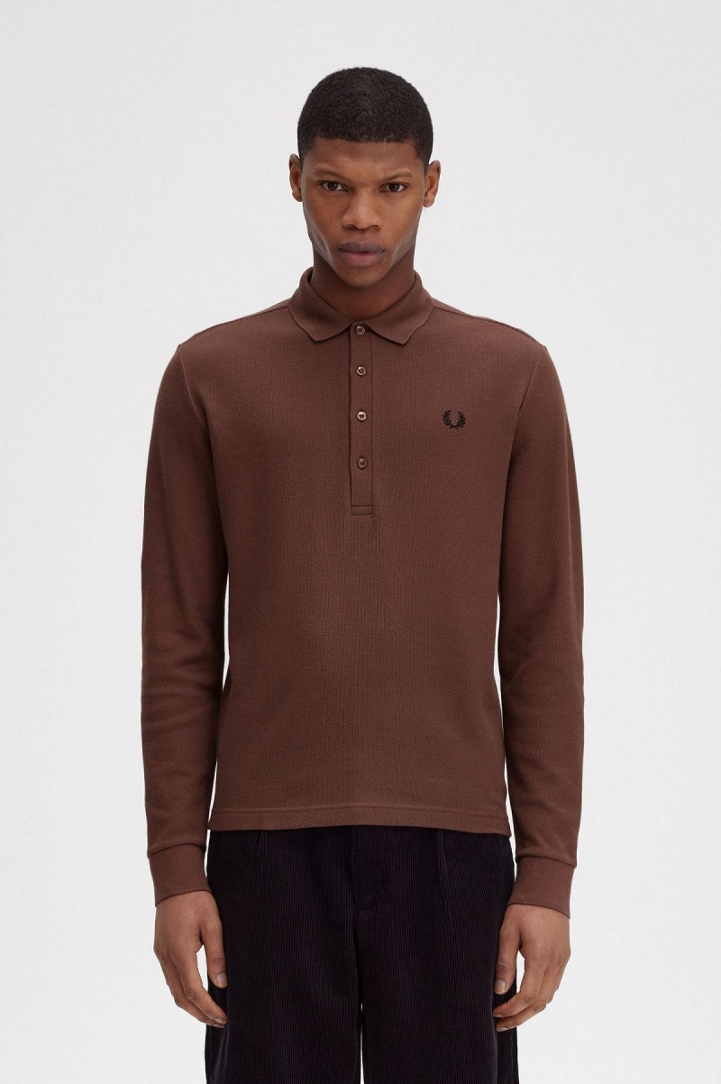 Fred Perry Honeycomb Baumwoll Long Sleeve Polo Shirt Polo Shirts Herren Braun | UCHND54330