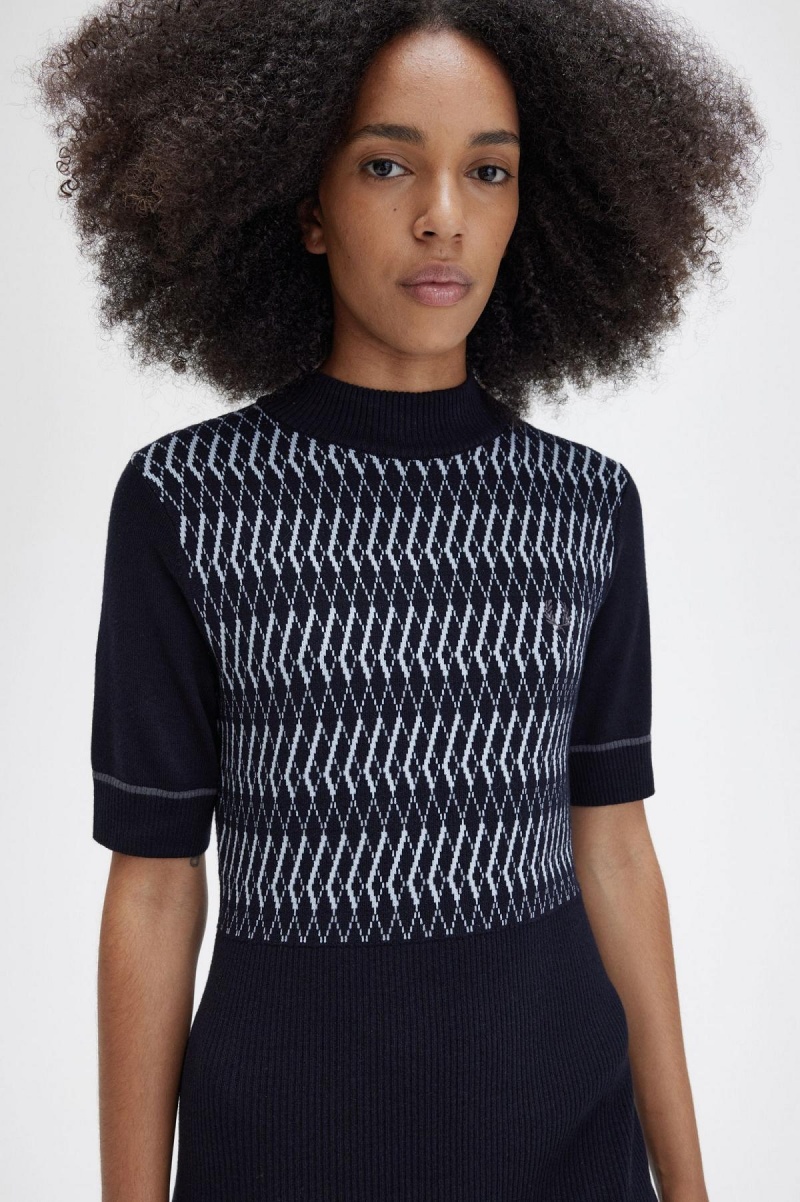 Fred Perry Jacquard Gestrickt Kleid Damen Navy | DCHKV49544