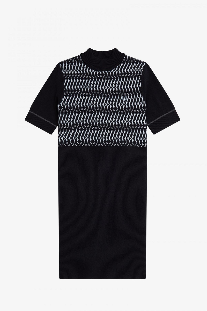 Fred Perry Jacquard Gestrickt Kleid Damen Navy | DCHKV49544