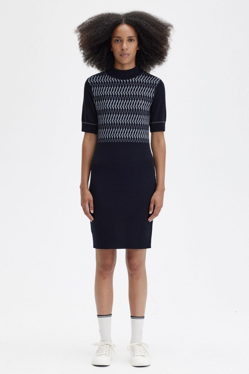 Fred Perry Jacquard Gestrickt Kleid Damen Navy | DCHKV49544