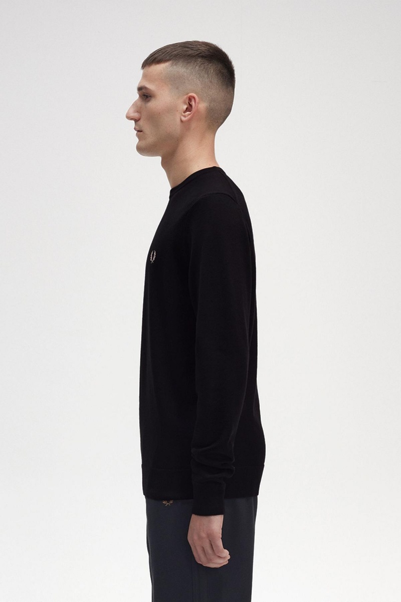 Fred Perry Klassische Crew Neck Jumper Strickwaren Herren Schwarz | DCHKV70260