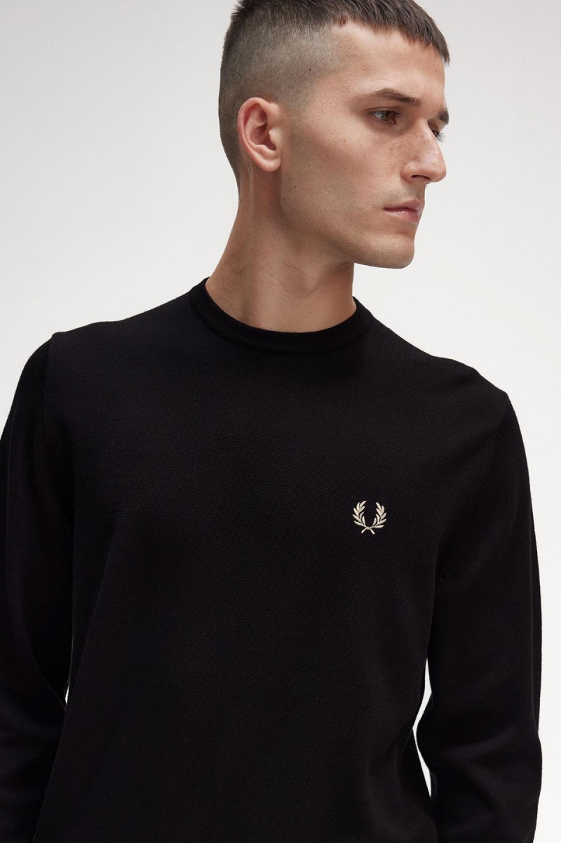 Fred Perry Klassische Crew Neck Jumper Strickwaren Herren Schwarz | DCHKV70260
